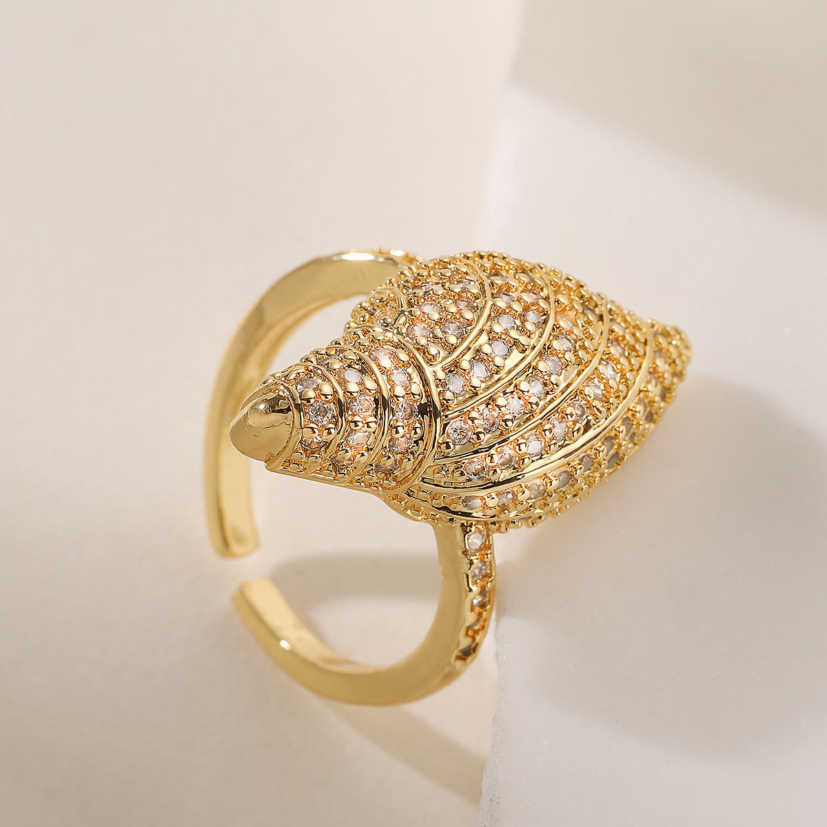 Minimalist Geometric Brass Ring with Gold Plated Cubic Zirconia Inlay for Women