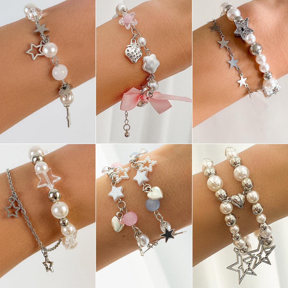 Sweet Minimalist Zinc Alloy Plated Heart Star Geometric Tassel Bracelet Set for Women