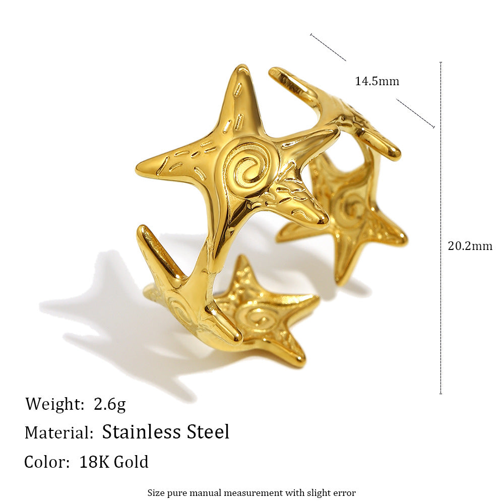 Minimalist Geometric Asymmetrical Heart Star Ring in Stainless Steel with 18K Gold Plating for Women
