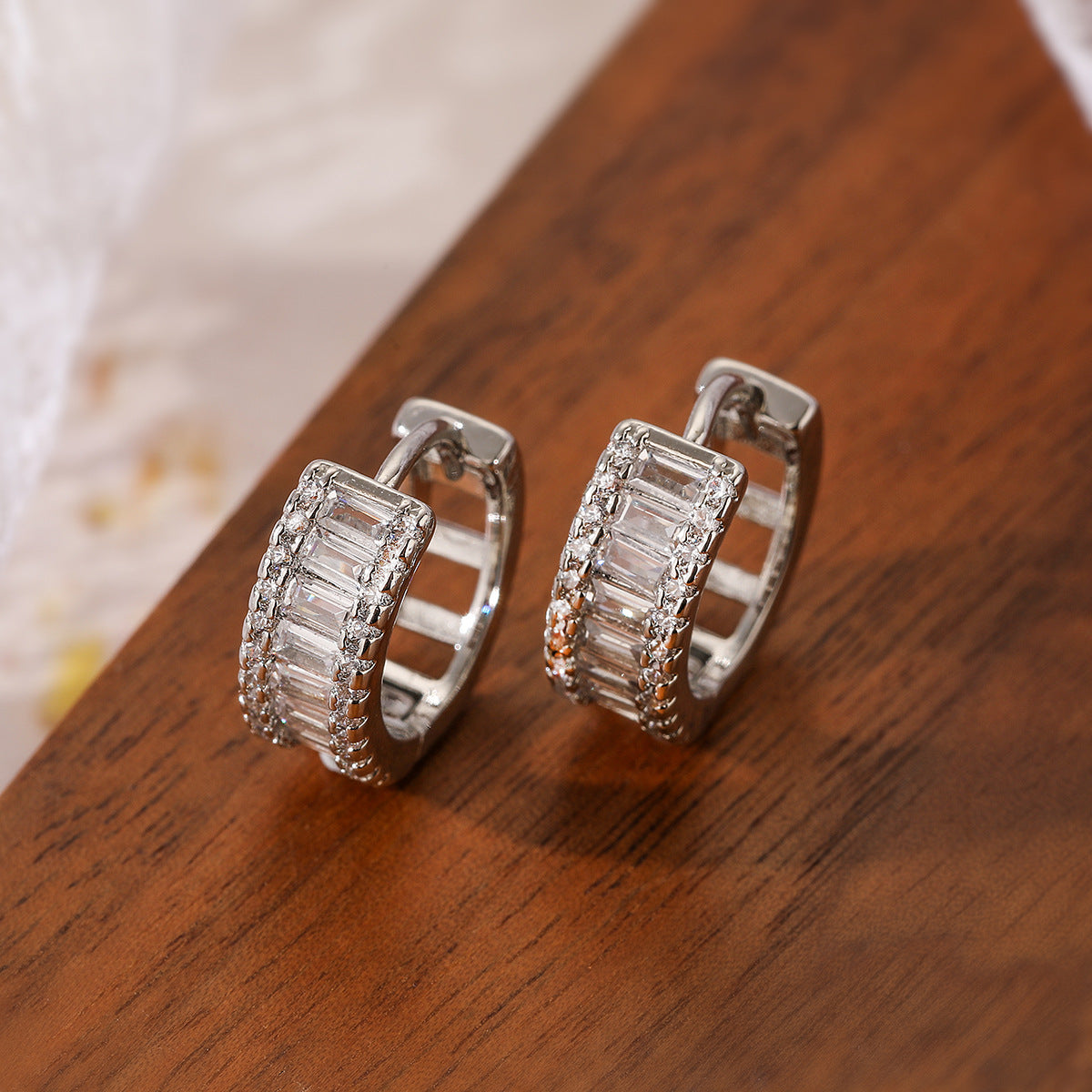 Minimalist Gold Plated Brass Geometric Round Hoop Earrings with Cubic Zirconia