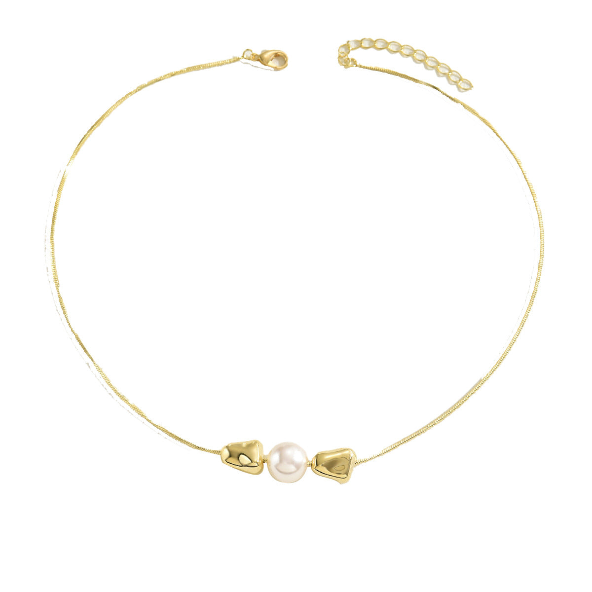 Collar con colgante geométrico minimalista para mujer con incrustaciones de perlas y cadena de cobre