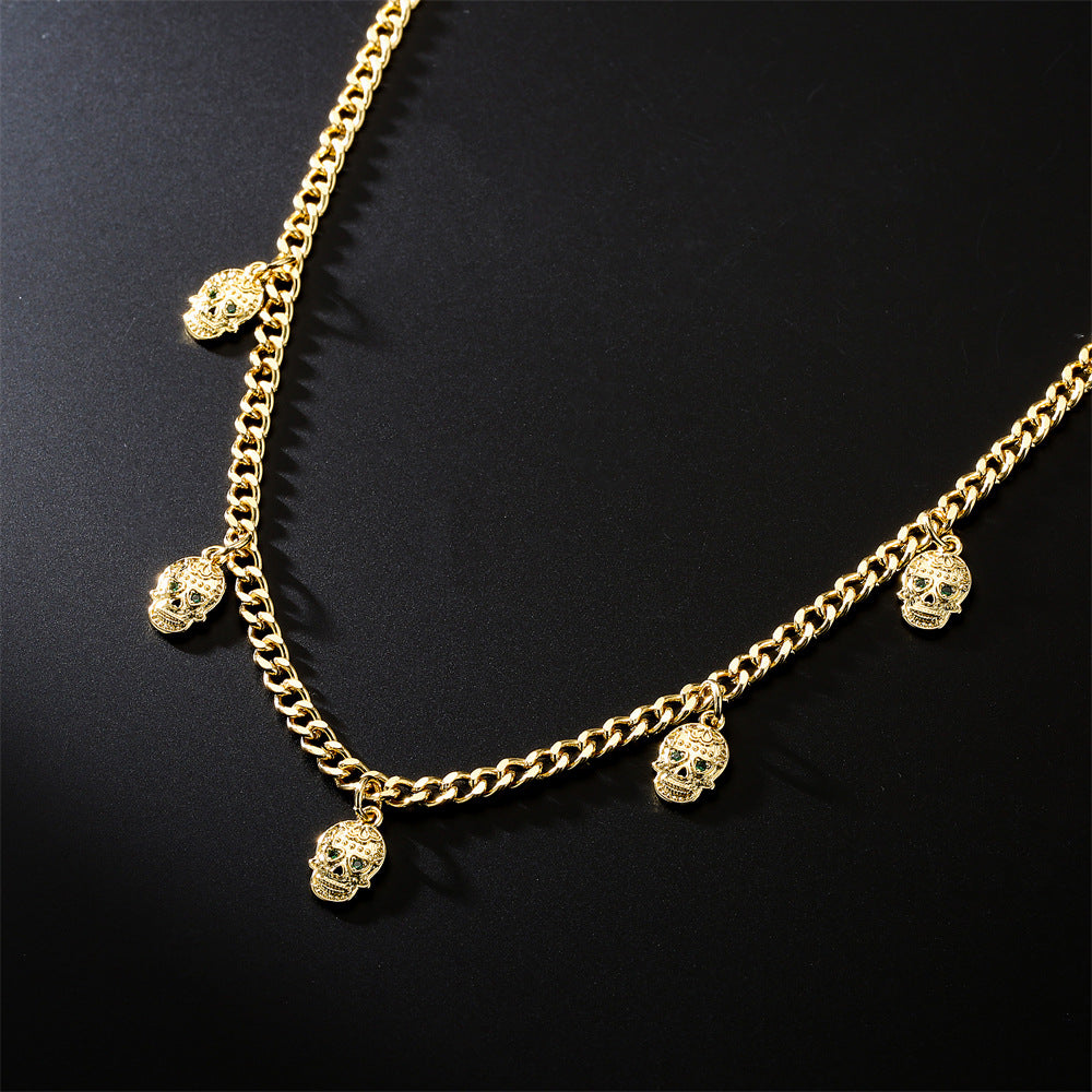 Hip-hop Geometric Gold Plated Brass Skull Pendant Necklace