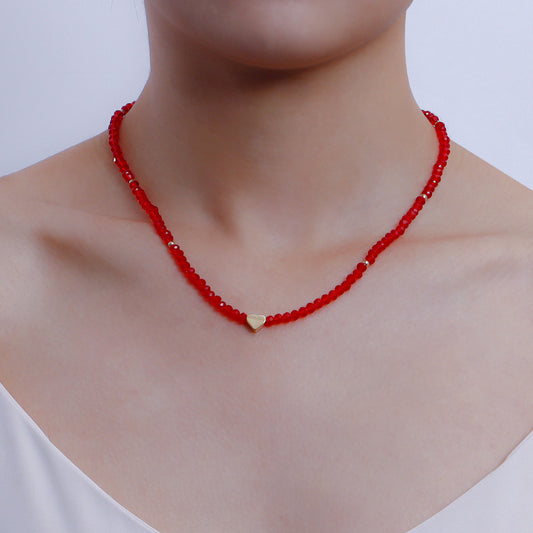 Collana da Donna Minimalista con Ciondolo a Cuore in Lega e Strass, Catenina Placcata Oro per Clavicola