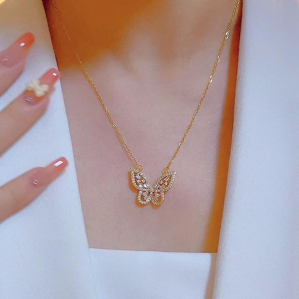 Minimalist Butterfly Pendant Necklace for Women Titanium Steel Plated Delicate Clavicle Chain with Irregular Design