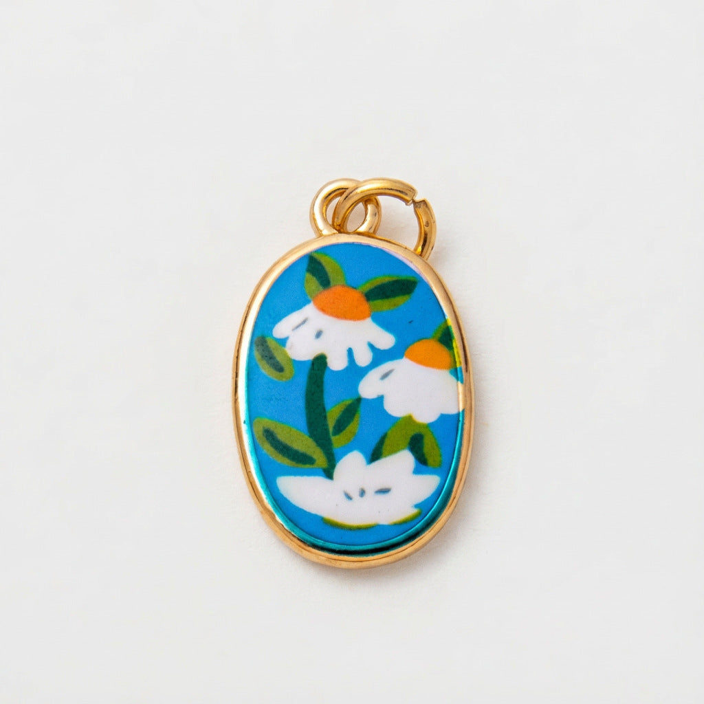 Vintage 18K Gold Plated Cartoon Drip Oil Brass Charm Bar Pendant for Women