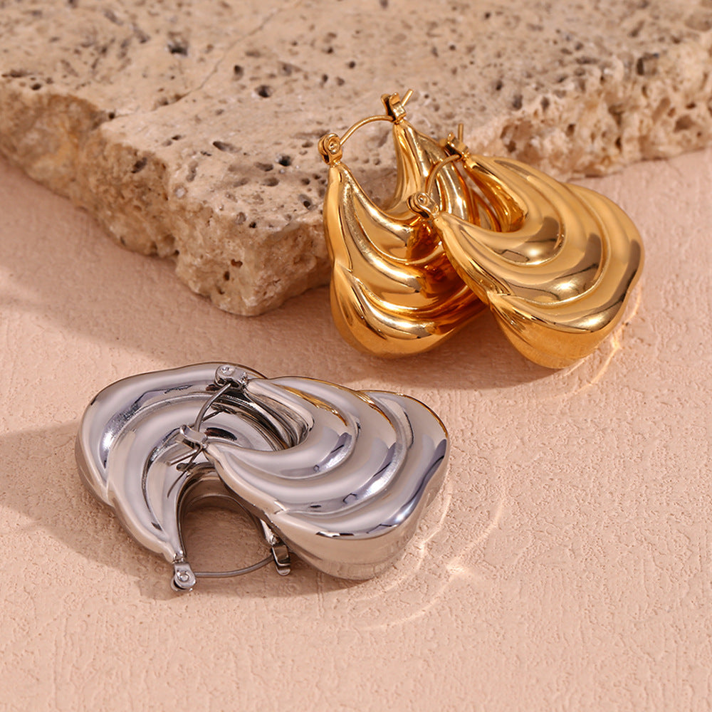 Aretes huecos con forma de bote de acero inoxidable chapados en oro de 18 quilates para mujer, de moda para negocios