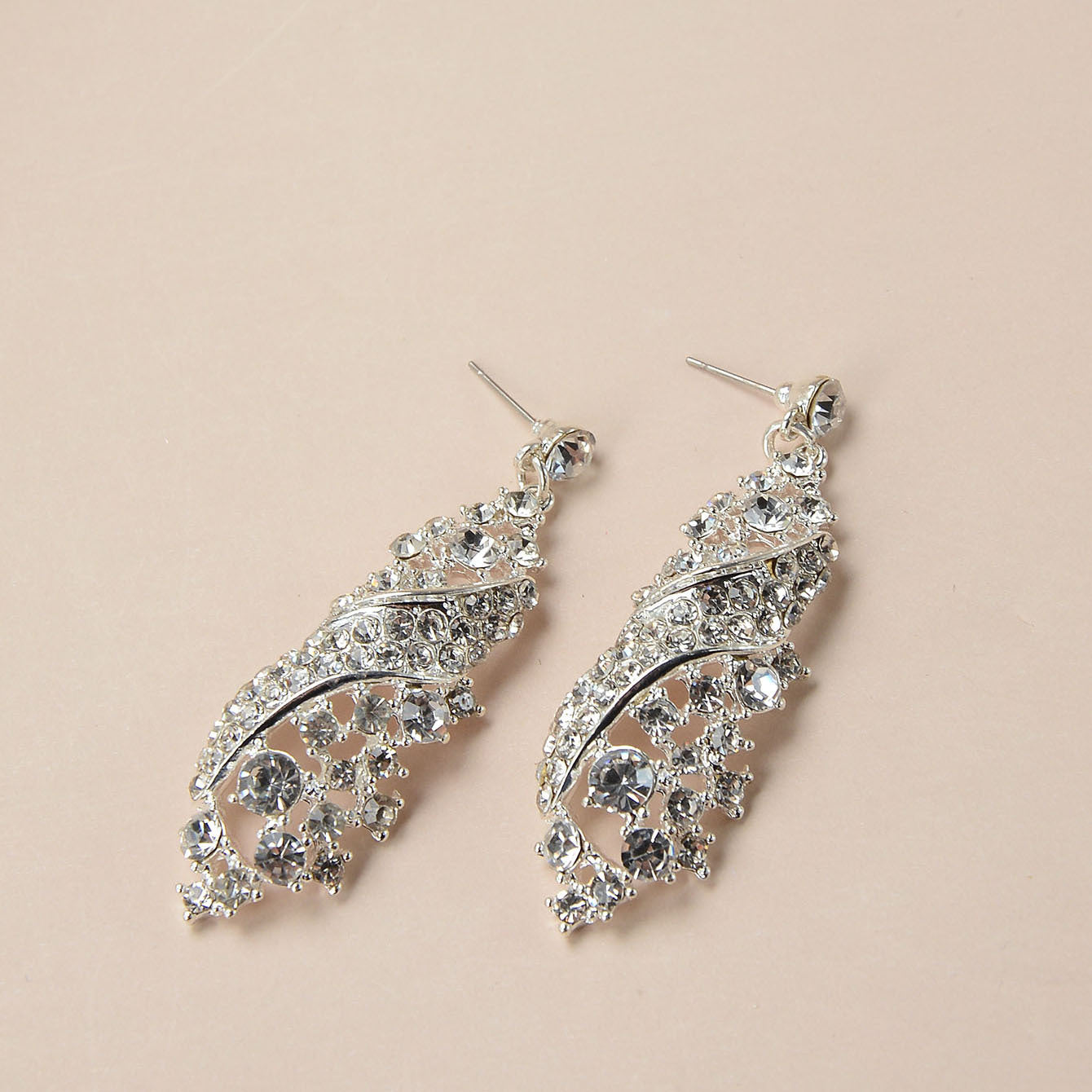 Luxury Sweet Floral Rhinestone Alloy Plated Necklace and Earring Set with Cable Chain for Women