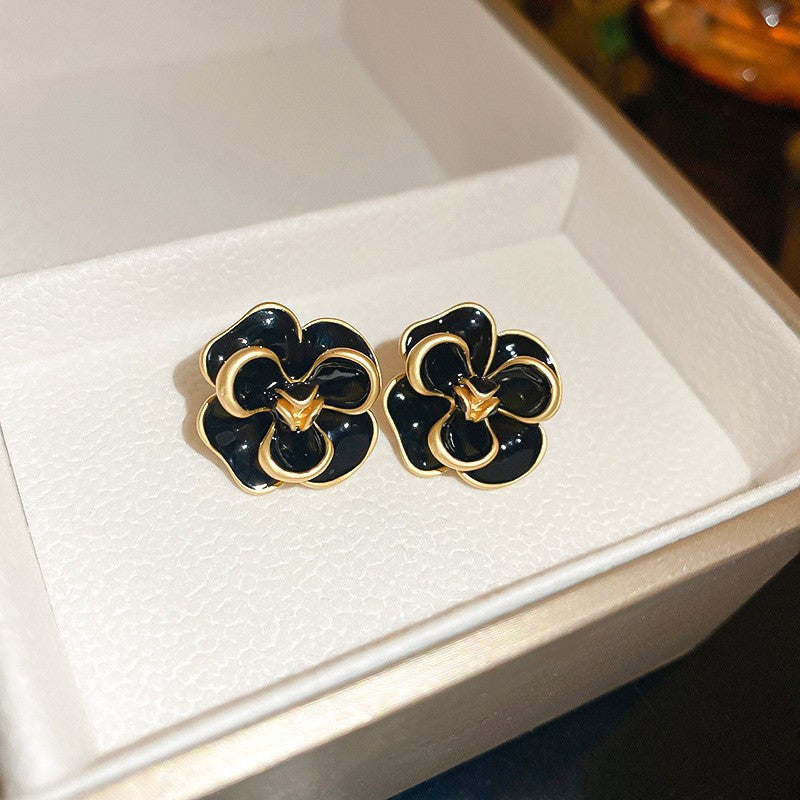 Chic French Vintage Floral and Geometric Earrings with Pearl Inlay in 925 Sterling Silver for Women