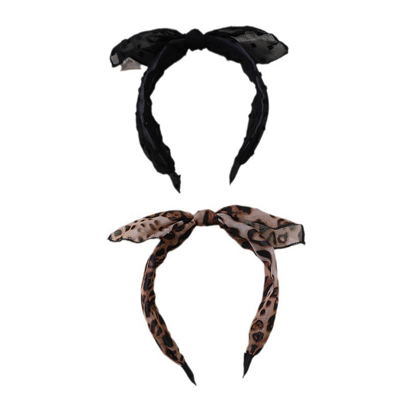 Set cerchietto da bambina con orecchie da coniglio in stampa leopardata con fiocco, accessorio per capelli moda autunno inverno in tessuto con rivestimento in resina