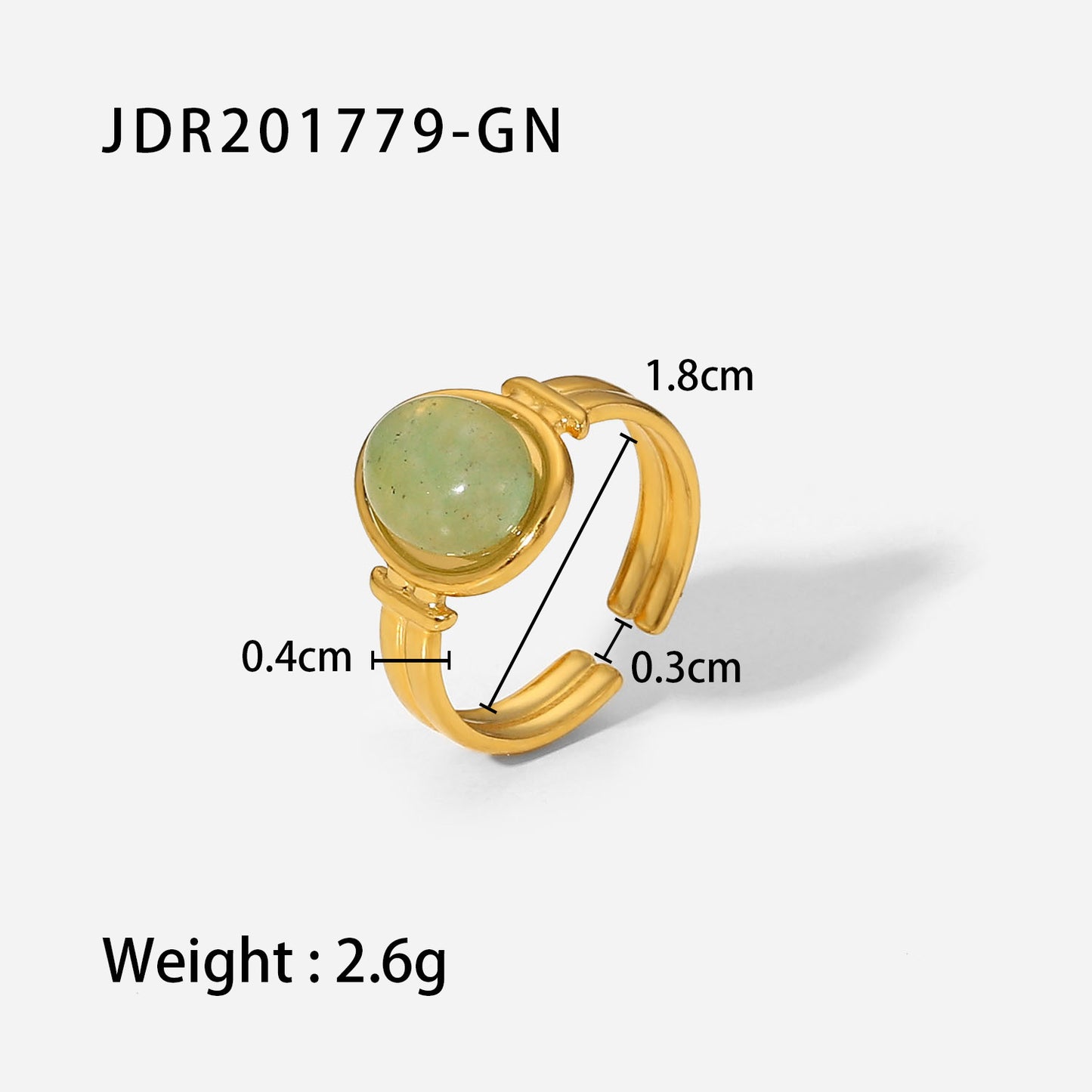 Anillo de Acero Inoxidable Estilo Ins Geométrico con Baño de Oro de 18K y Acento de Piedra Semipreciosa Ovalada Verde Púrpura para Mujer