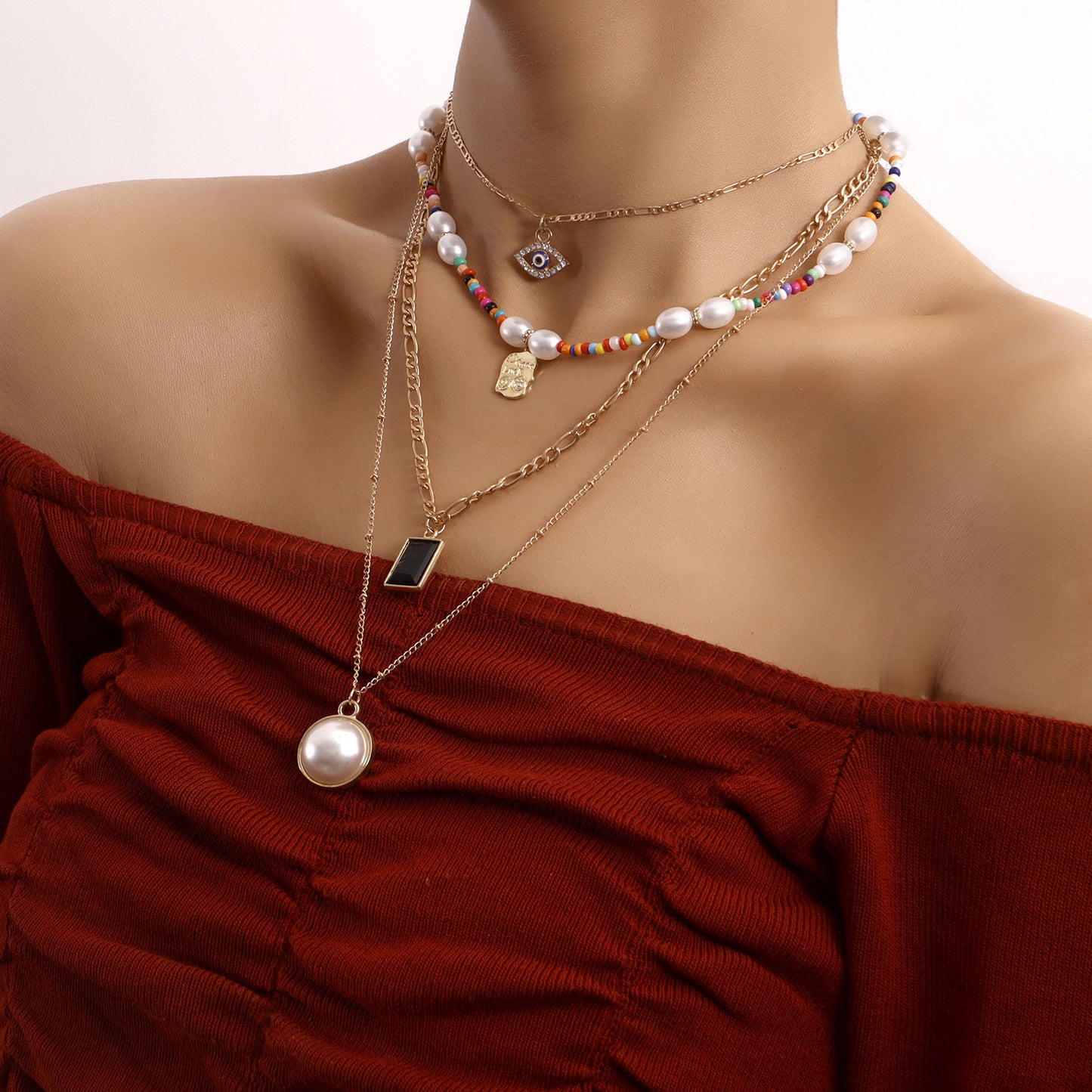 Sweet and Edgy Multi-Layer Evil Eye Pendant Necklace for Women with Alloy Pendant and Plated Finish