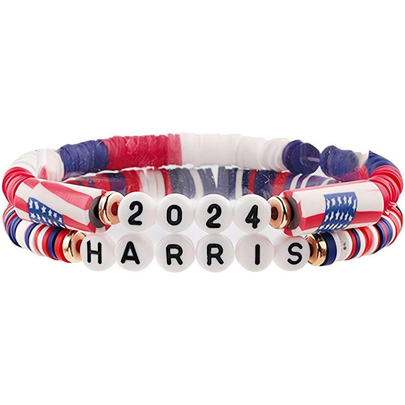 Red White Blue Resin Letter Bead Star Bracelet Set Unisex Casual Jewelry
