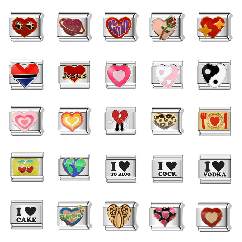 Sweet Streetwear Heart Stainless Steel Plated DIY Charm Bar Bracelet Accessories Unisex