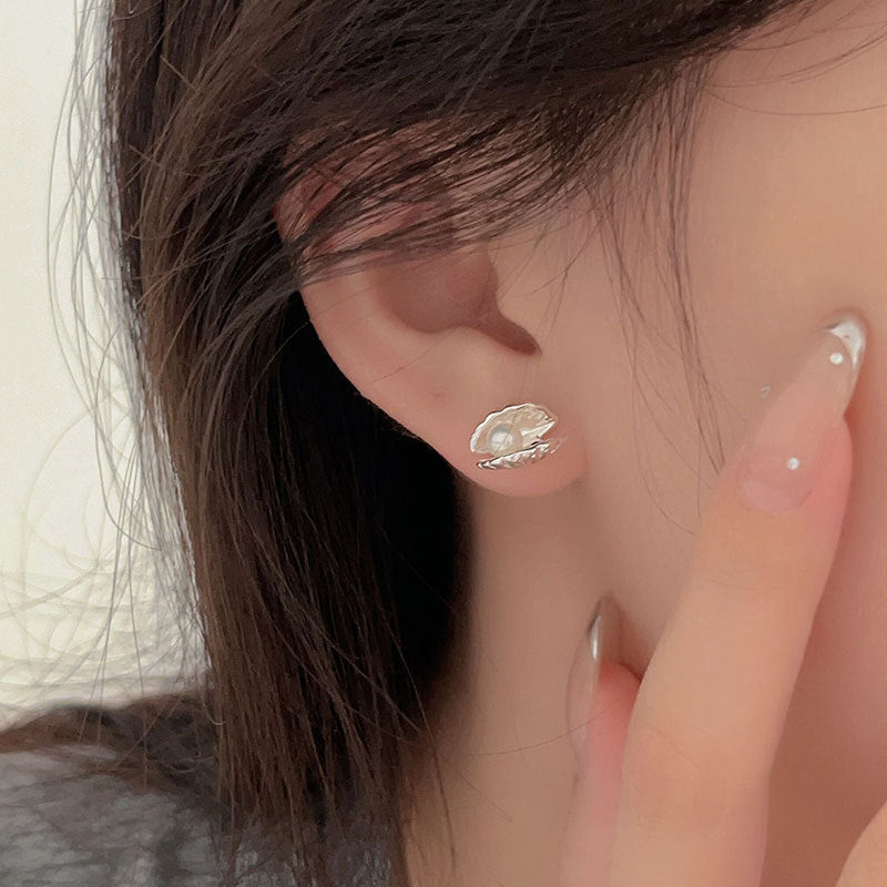 Minimalist Sweet 925 Sterling Silver Geometric Pearl Stud Earrings Gold Plated