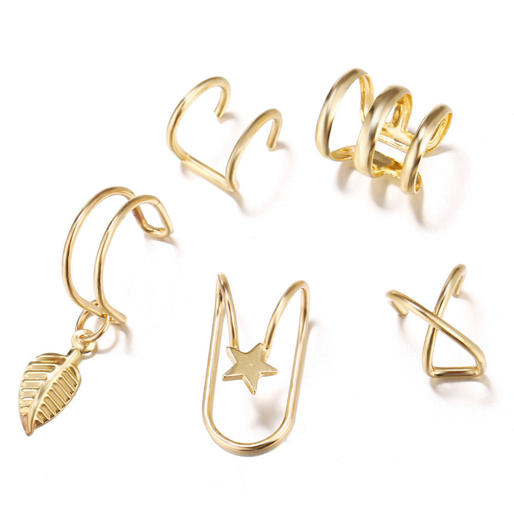 Creative Geometric Round Double C U-Shape Plated Alloy Ear Cuff Set for Women