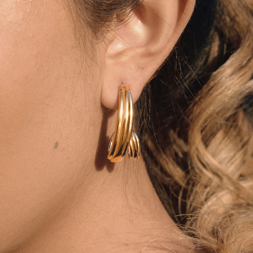 Luxury Elegant Geometric Stainless Steel Spiral Wrapped Stud Earrings PVD Gold Plated