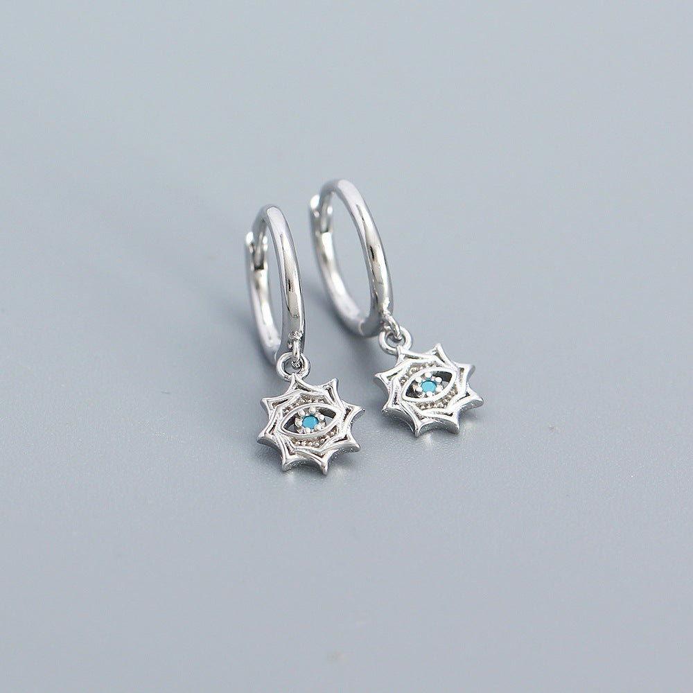 Orecchini a cerchio minimalisti unisex in argento sterling 925 con design geometrico a stella, occhio turco e zirconi cubici placcati