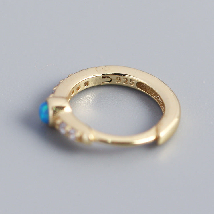Eleganti Orecchini a Lobo da Donna in Argento Sterling 925 con Opale Geometrico Rotondo e Intarsi in Zirconia Cubica