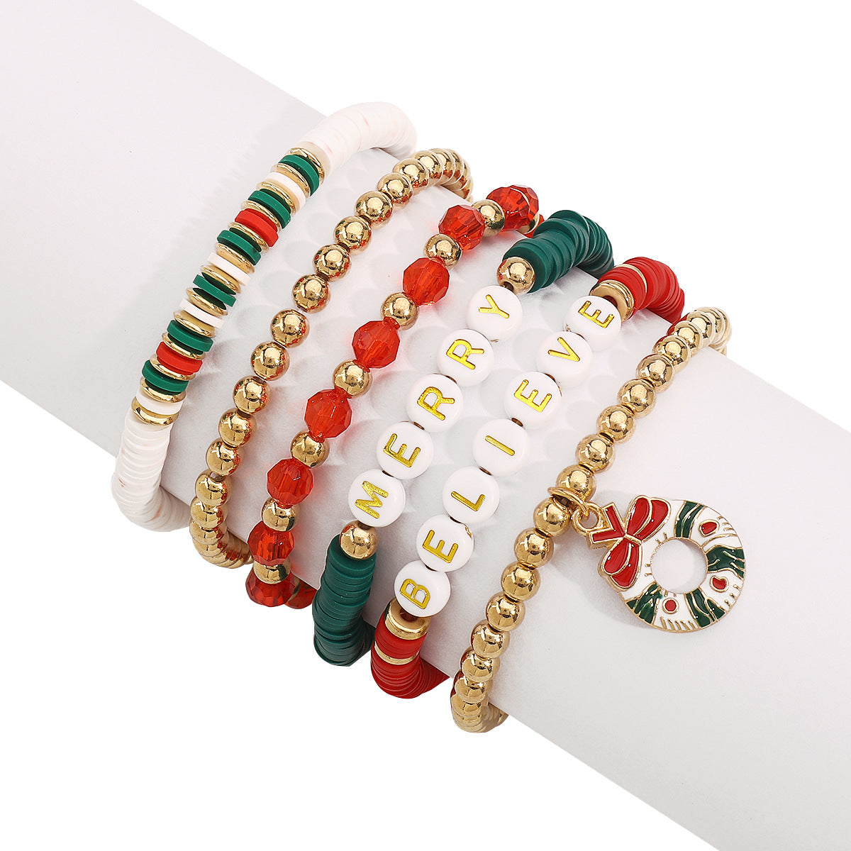 Sweet Handmade Polymer Clay Alphabet Beaded Bracelet with Alloy and Crystal Accents for Christmas Holiday Gift