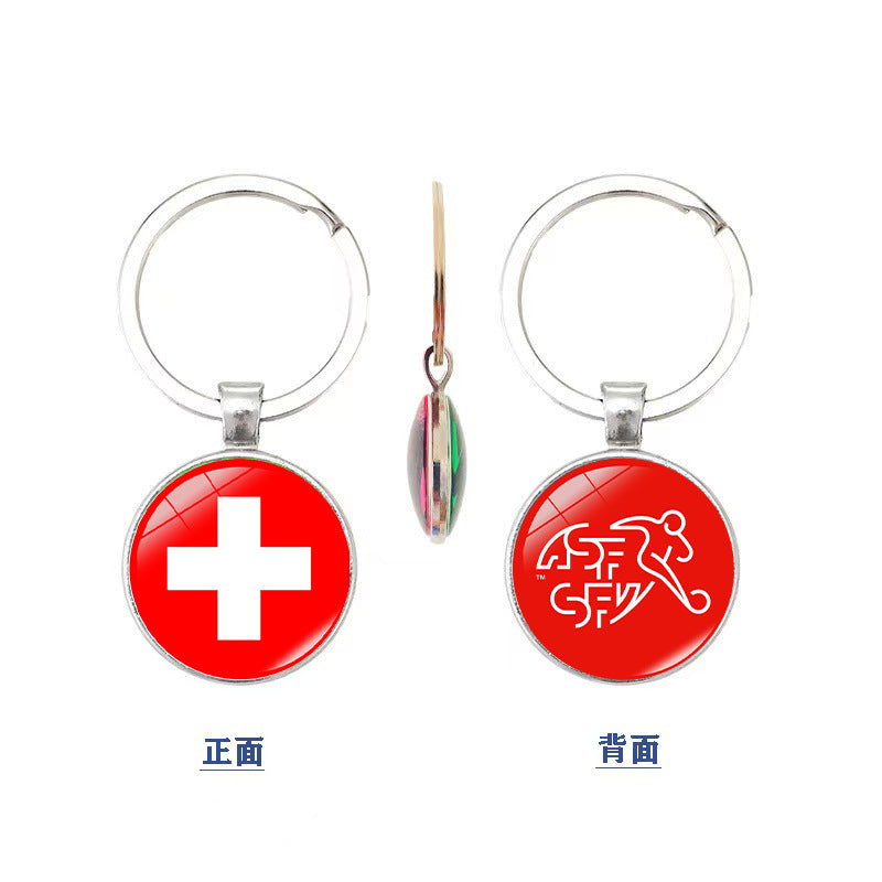World Cup National Flag and Team Emblem Double-Sided Glass Keychain Pendant