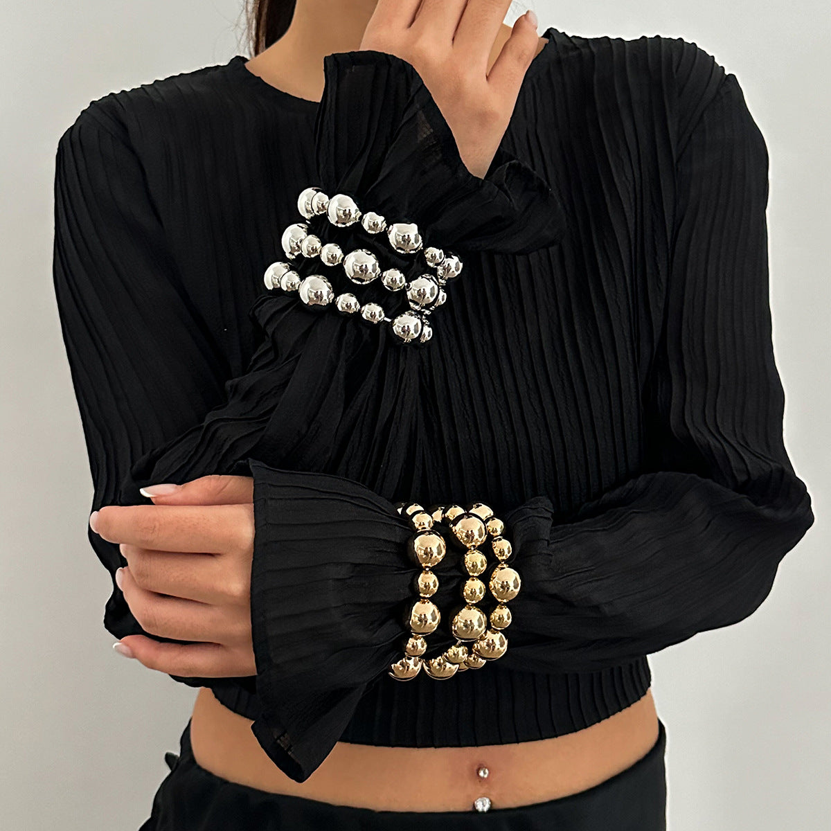 Exaggerated Geometric Pearl Beaded Bracelet Set Plated Resin Jewelry for Women