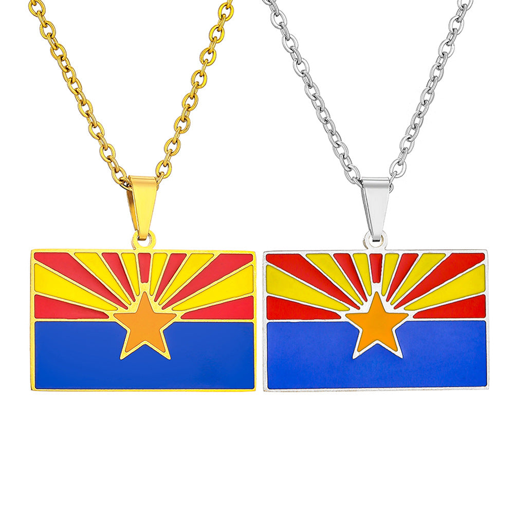 Collar con Colgante de Lujo Minimalista Geométrico de la Bandera del Estado de Arizona en Acero Inoxidable con Acabado Esmaltado para Unisex