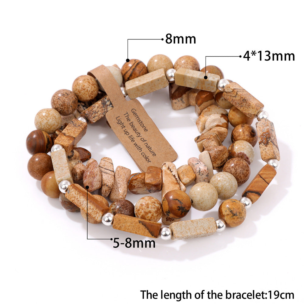 Vintage Geometric Rectangle Crystal Beaded Bracelet Set for Unisex