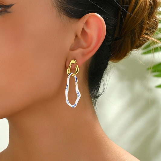 Minimalist Geometric Wave-Shaped Enamel Earrings for Women with Stainless Steel Posts