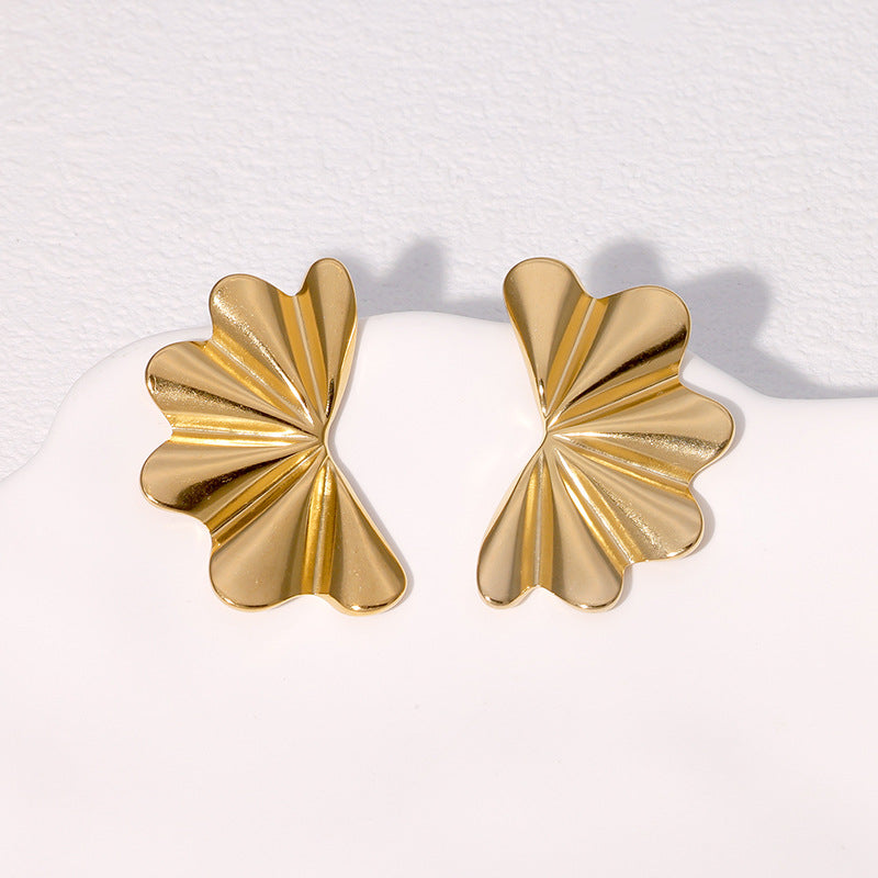 Minimalist Geometric Fan-Shaped Stainless Steel Earrings for Women with Plating Finish