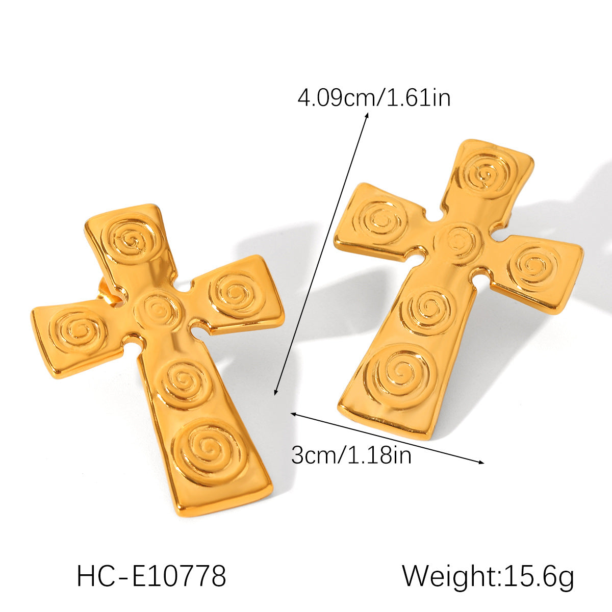 Retro Minimalist Cross-Shaped Stainless Steel Earrings with Textured Threaded Design for Women