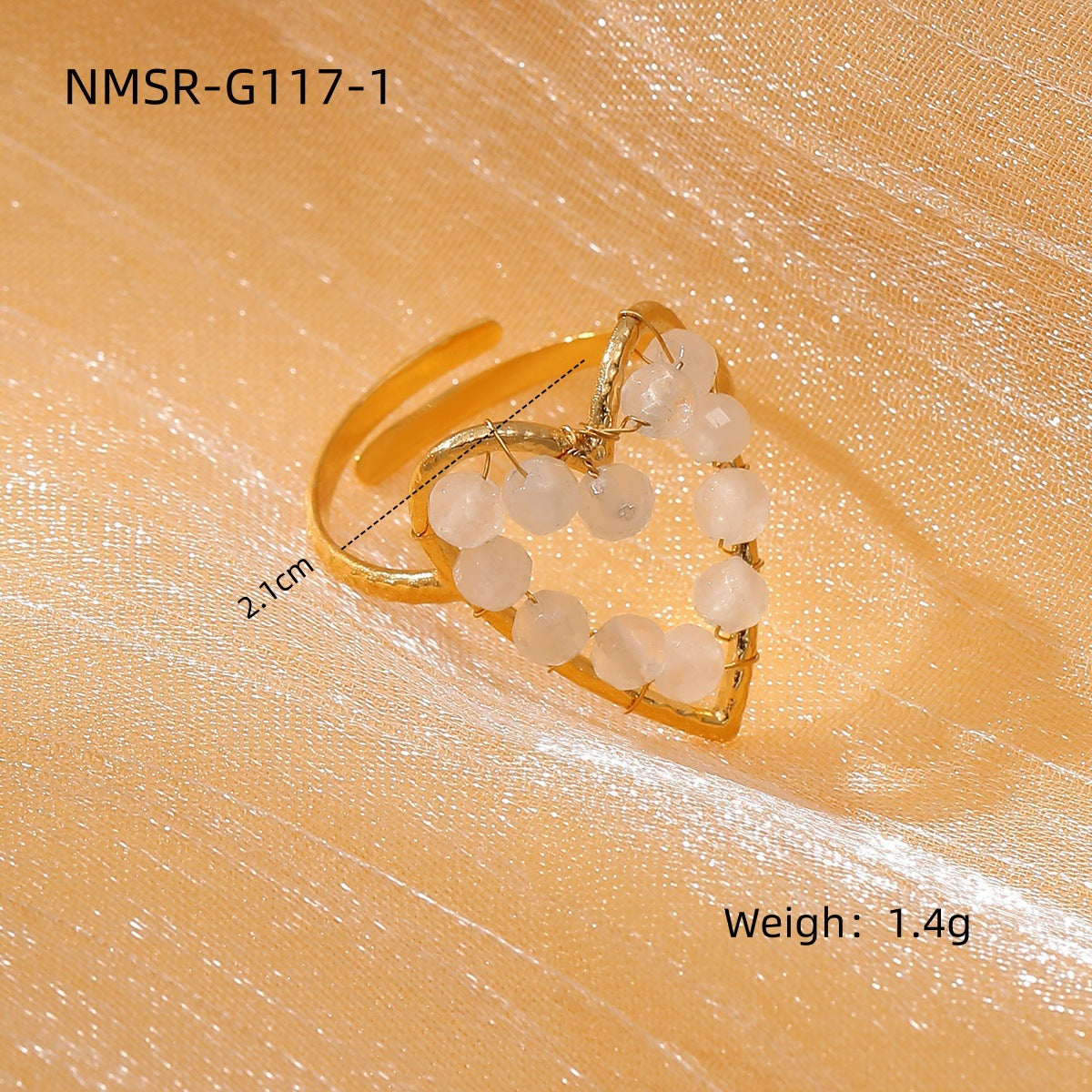 Set di bracciale, collana e anello da donna in acciaio inossidabile a forma di cuore, stile vintage, con pietre naturali e zirconi placcati
