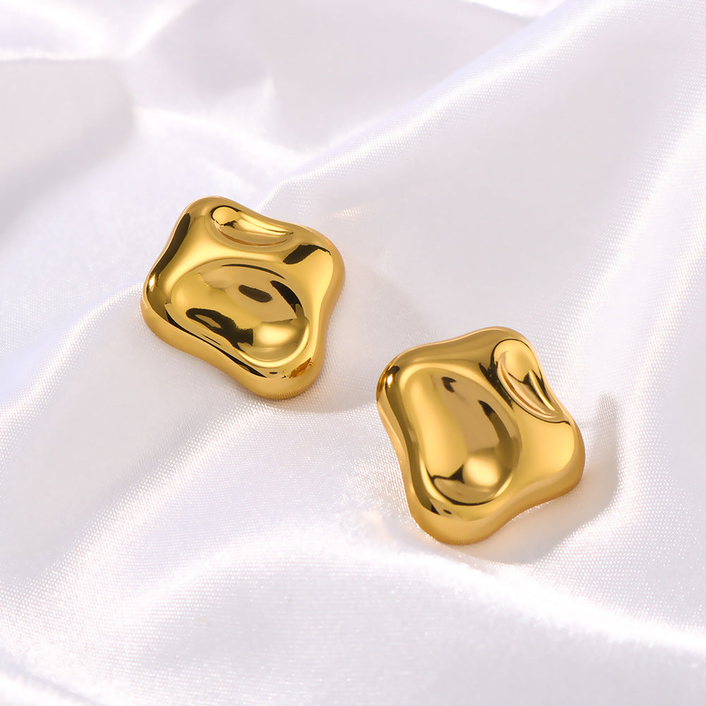 Minimalist Geometric Square Stainless Steel Earrings with 18K Gold Plating Lightweight Polished Finish