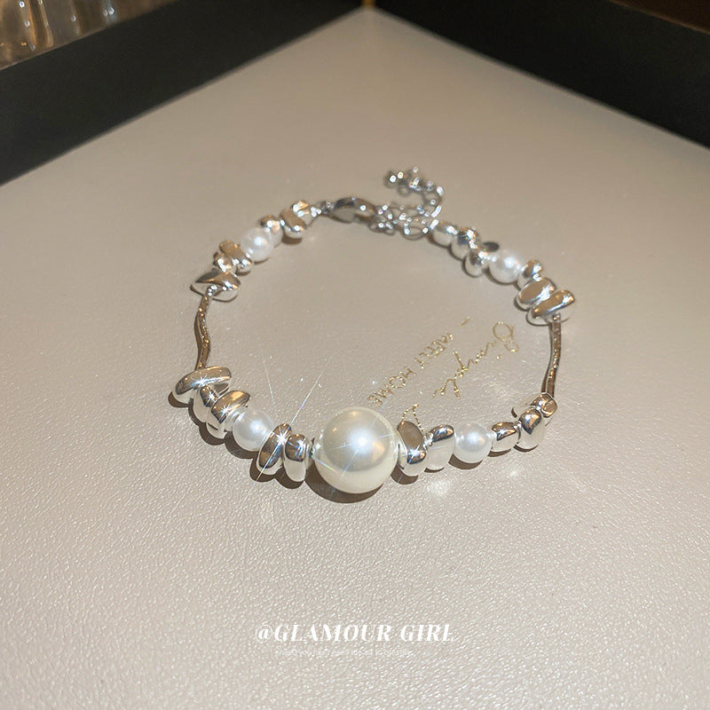 Vintage Luxury Geometric Cubic Zirconia Inlaid Pearl Bracelet for Women