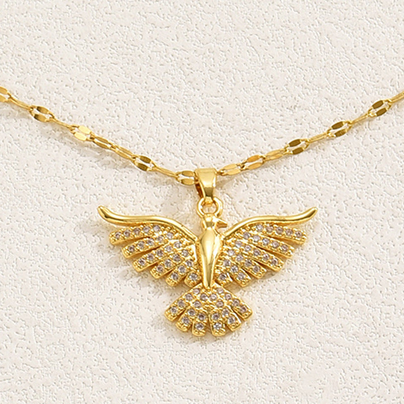 Light Luxury Geometric Phoenix Pendant Necklace for Women with Cubic Zirconia Inlay on Copper Chain