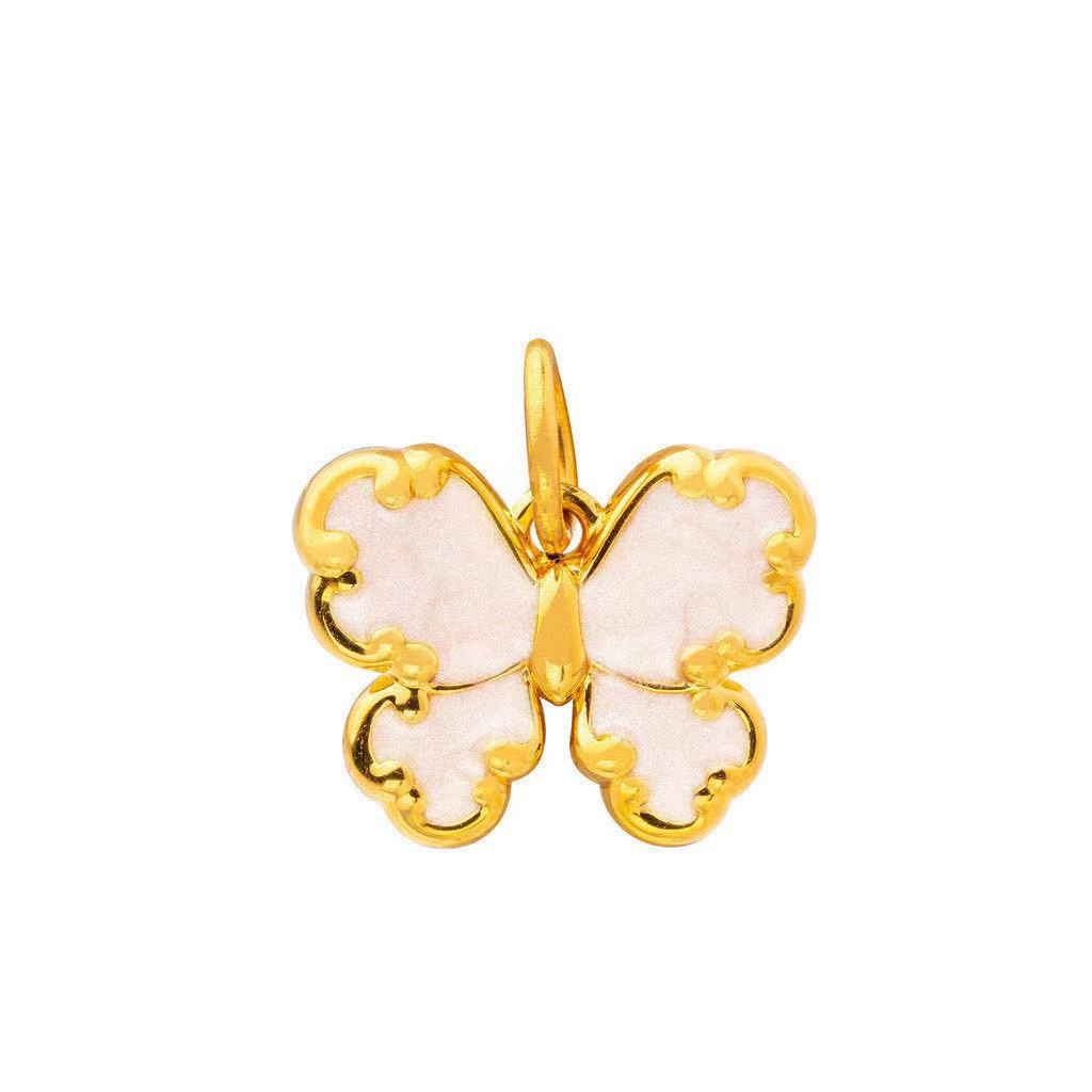 Vintage 18K Gold Plated Stainless Steel PVD Butterfly Heart Floral Charm Bar Pendant