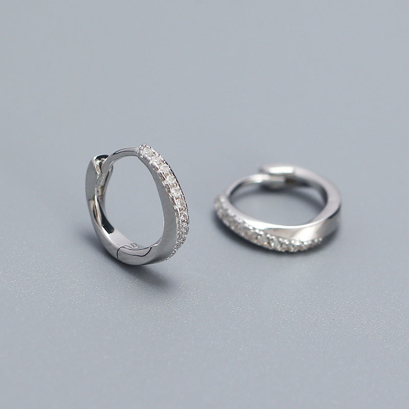Orecchini a clip geometrici minimalisti in argento sterling S925 con intarsio di strass per donna