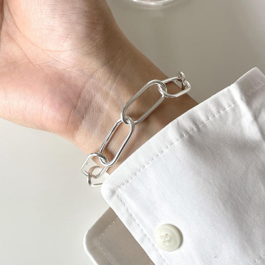 Pulsera geométrica redonda minimalista de plata de ley 925 para mujer