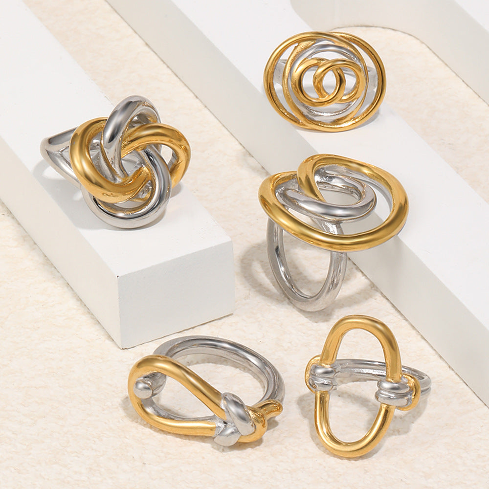 Minimalist Elegant Geometric Knot 18K Gold Plated Stainless Steel Ring for Women
