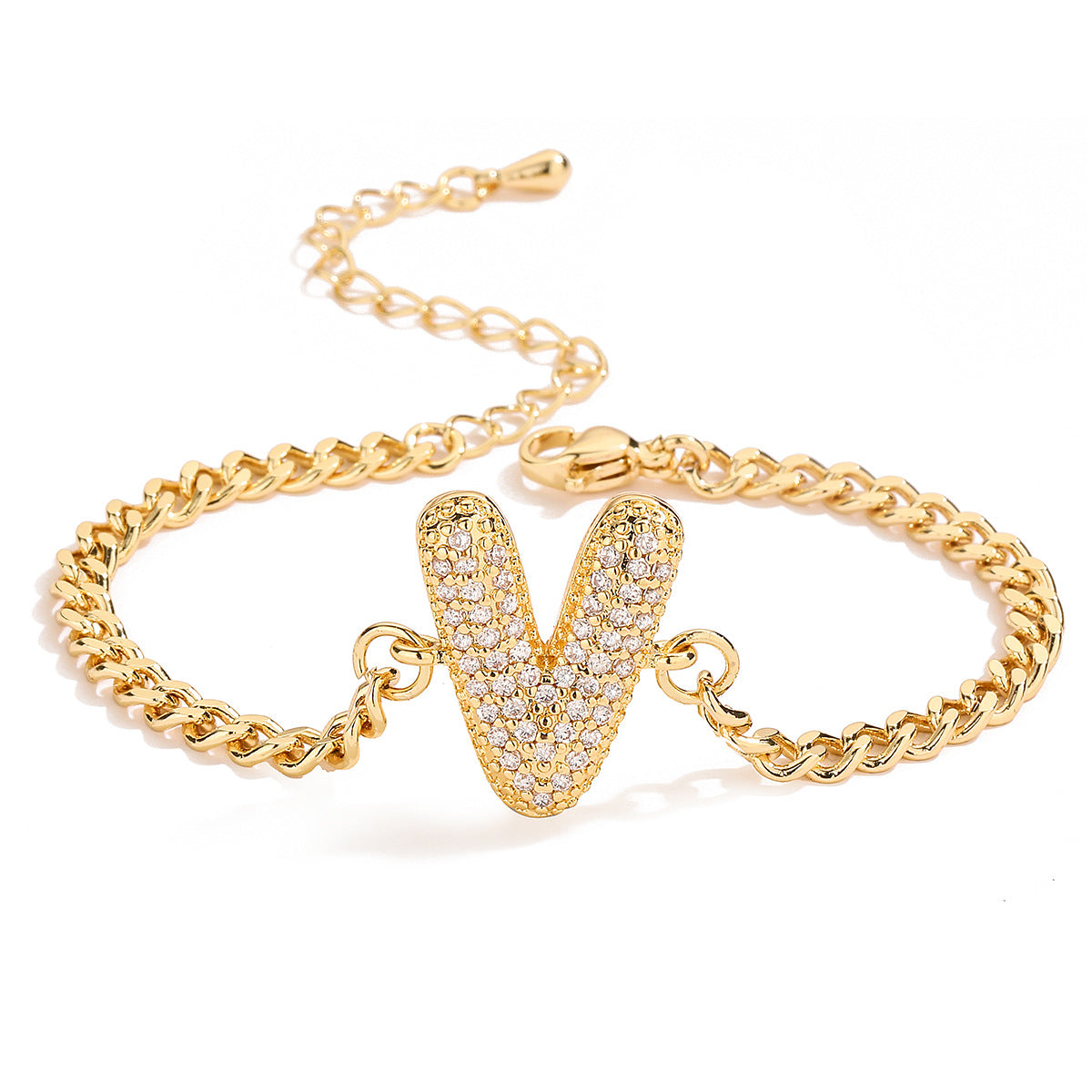 Minimalist Hip-hop 18K Gold Plated Letter Cubic Zirconia Bracelet for Women