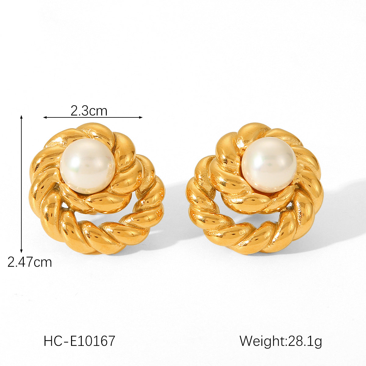 Geometric Spiral Swirl Titanium Steel Earrings with 18K Gold Plating and Pearl Accents for Women