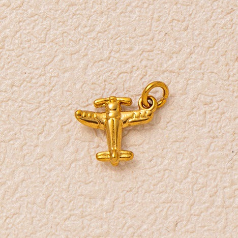 Vintage 18K Gold Plated Stainless Steel Geometric Floral Charm Bar