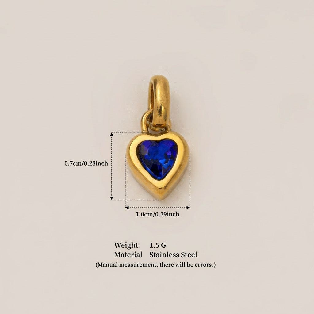 Minimalist Heart Letter Titanium Steel Plated Gemstone Pendant Charm Bar for Women