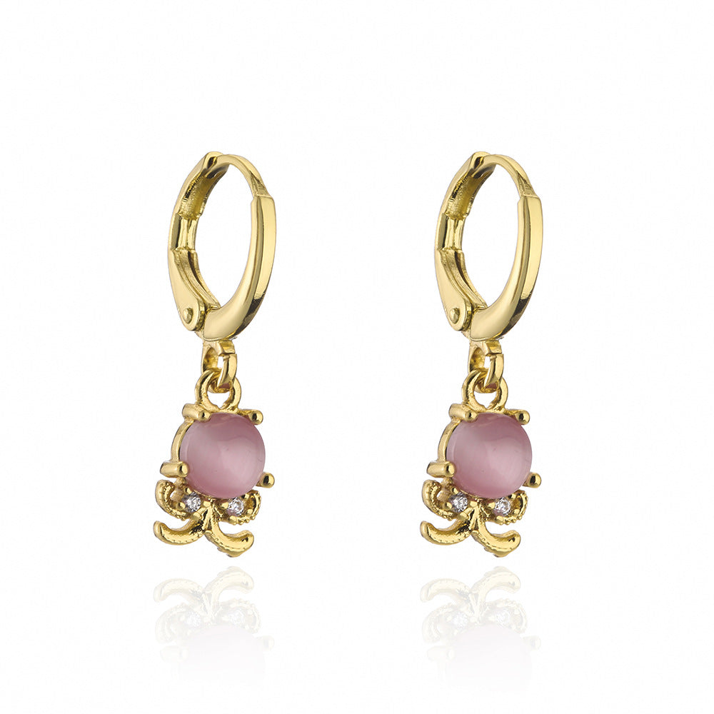 Minimalist Geometric Copper Earrings with Real Gold Plating and Micro-Paved Zirconia Ocean Animal Motifs for Women
