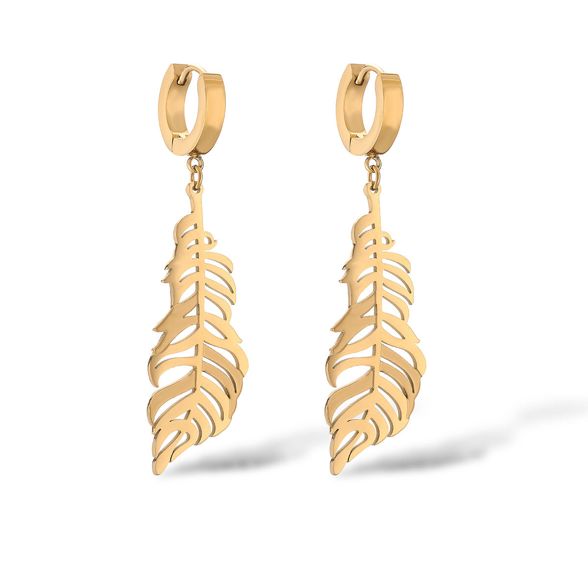 Minimalist Leaf-Shaped Titanium Steel Earrings for Women with Real Gold Plating