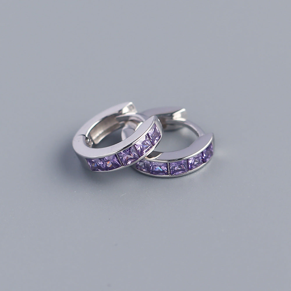 Minimalist 925 Sterling Silver Square Geometric Cubic Zirconia Inlay Hoop Earrings