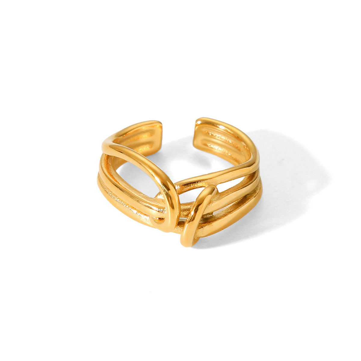 Minimalist Geometric Open-End Stainless Steel Ring for Women with 18K Gold Plating