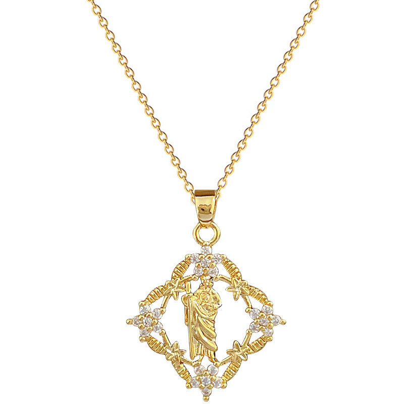 Collana Minimalista con Ciondolo Floreale a Quadrifoglio in Acciaio al Titanio con Ciondolo in Rame e Accenti di Strass per Uomo e Donna