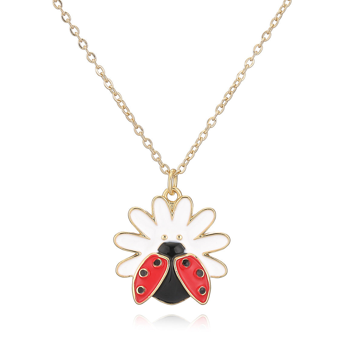 Minimalist 18K Gold Plated Brass Drip Oil Geometric Ladybug Pendant Necklace for Women