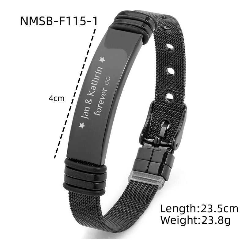 Bracciale da Uomo Elegante in Acciaio Titanio Geometrie, con Maglia a Rete, Finitura Galvanizzata, Compatibile con Incisione Laser