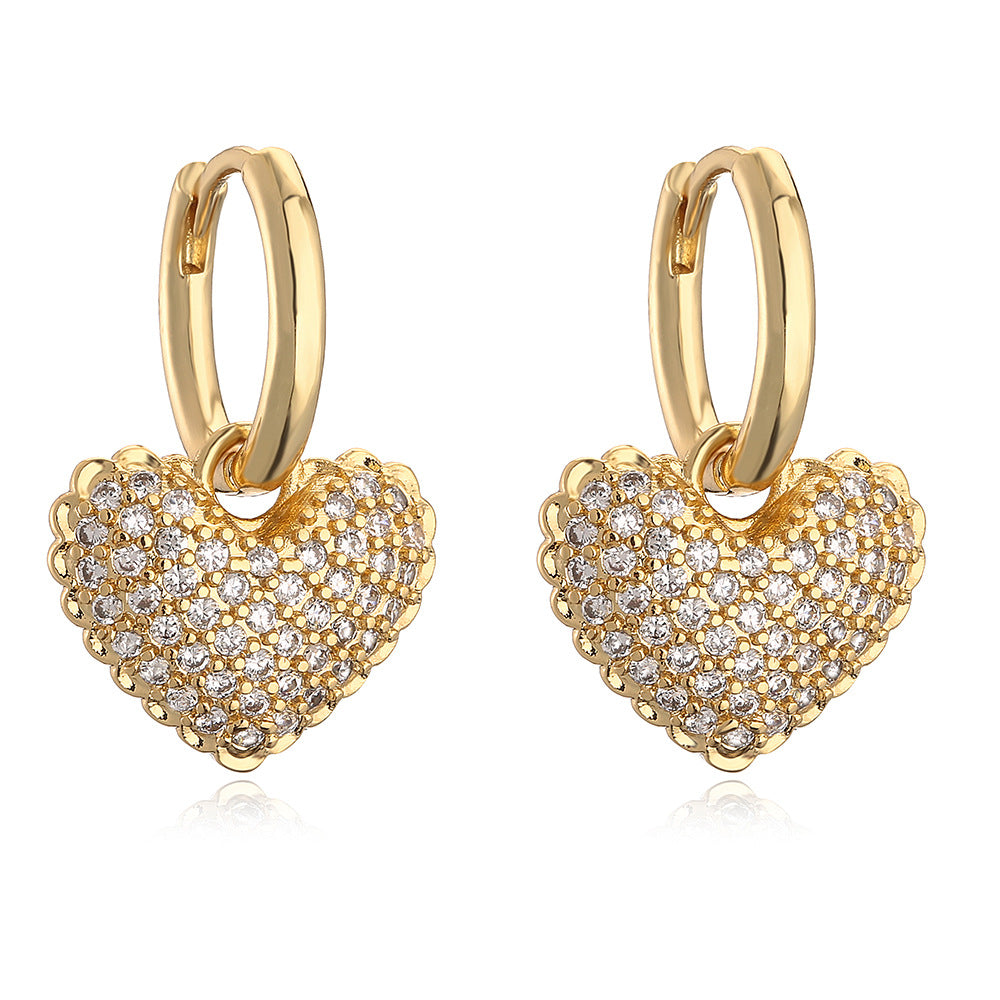 Orecchini Pendenti Minimalisti a Cuore in Rame con Zirconi per Donna, Gioielli Eleganti e Versatili Leggeri di Lusso